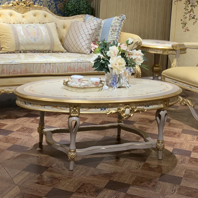 ,MY SHOP,Gorgeous French living room classic oval coffee table set with gold details,foshan furniture factory,custom Furniture factory,china furniture factory