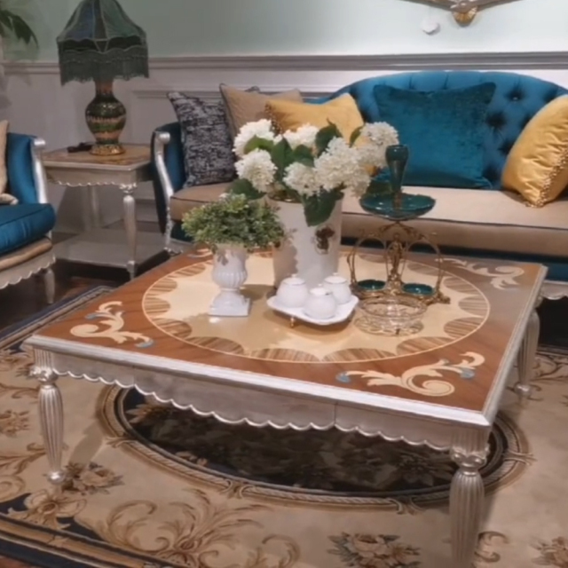 ,MY SHOP,French classic living room solid wood craft square coffee table and end table set,foshan furniture factory,custom Furniture factory,china furniture factory