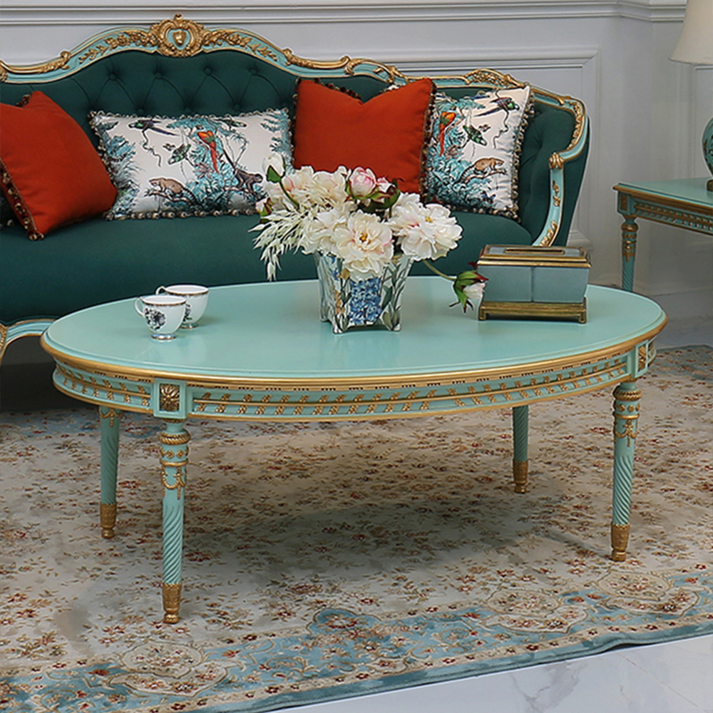 French classic mint green round coffee table set living room furniture with exquisite carving patterns,EKAR FURNITURE CO.,LTD,French classic mint green round coffee table set living room furniture with exquisite carving patterns,foshan furniture factory,custom Furniture factory,china furniture factory