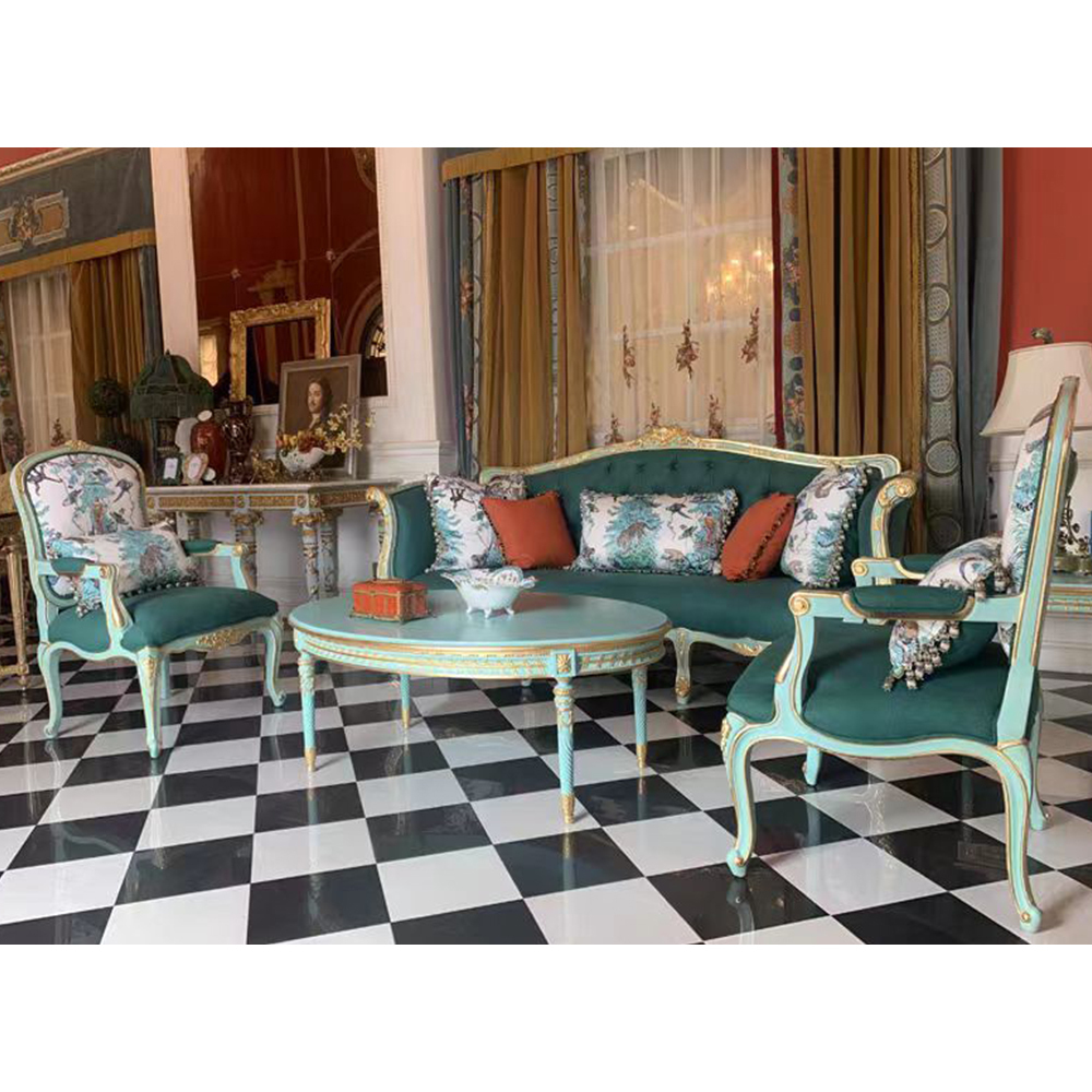 French classic mint green round coffee table set living room furniture with exquisite carving patterns,EKAR FURNITURE CO.,LTD,French classic mint green round coffee table set living room furniture with exquisite carving patterns,foshan furniture factory,custom Furniture factory,china furniture factory