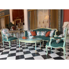 ,MY SHOP,French classic mint green round coffee table set living room furniture with exquisite carving patterns,foshan furniture factory,custom Furniture factory,china furniture factory