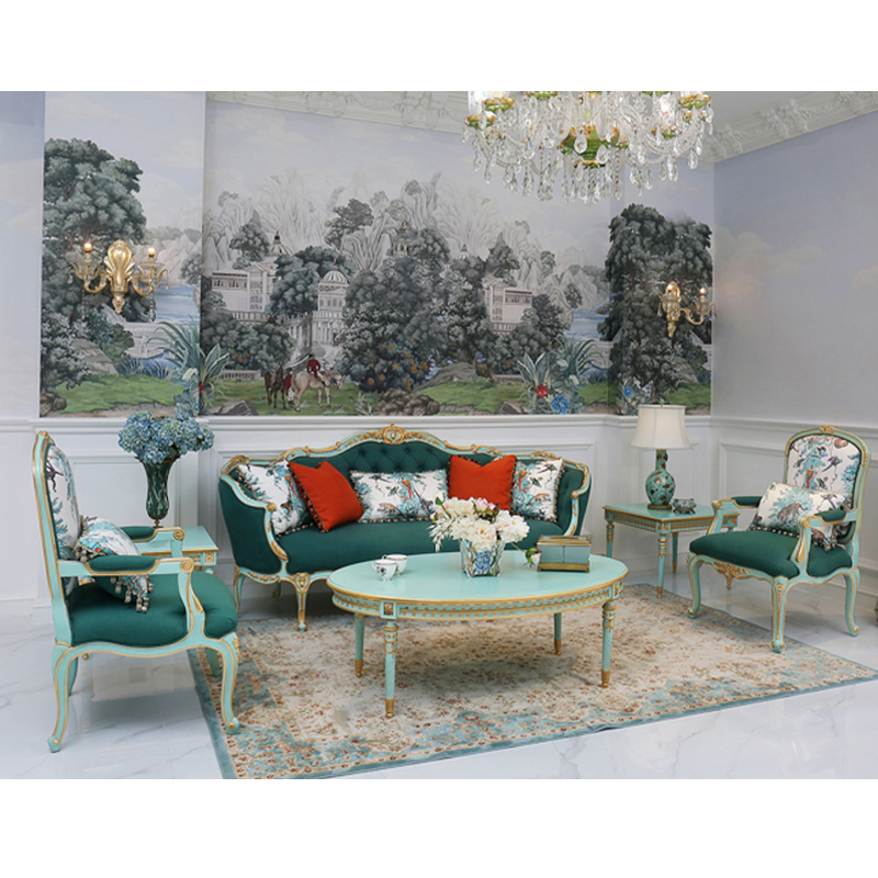 French classic mint green round coffee table set living room furniture with exquisite carving patterns,EKAR FURNITURE CO.,LTD,French classic mint green round coffee table set living room furniture with exquisite carving patterns,foshan furniture factory,custom Furniture factory,china furniture factory