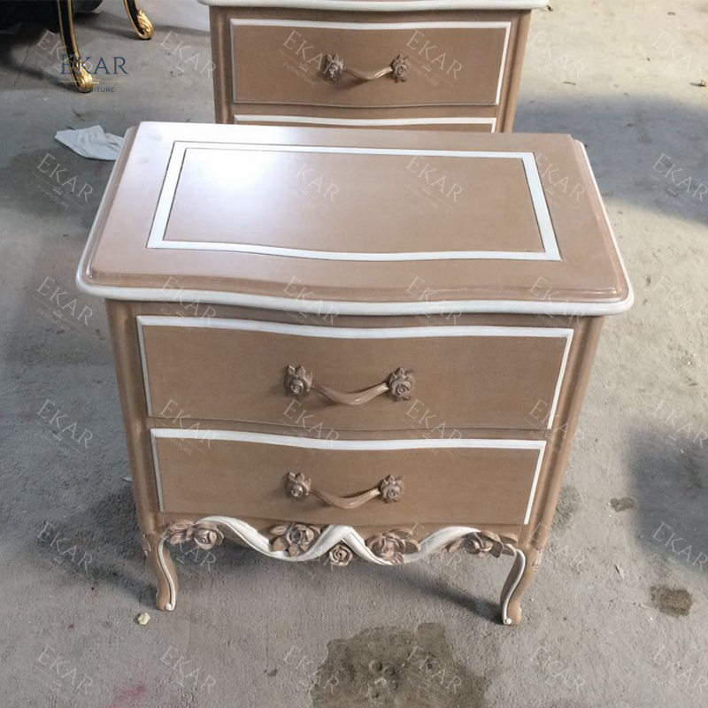 French-Style Wooden Nightstand with Carved Details and Storage,EKAR FURNITURE CO.,LTD,French-Style Wooden Nightstand with Carved Details and Storage,foshan furniture factory,custom Furniture factory,china furniture factory