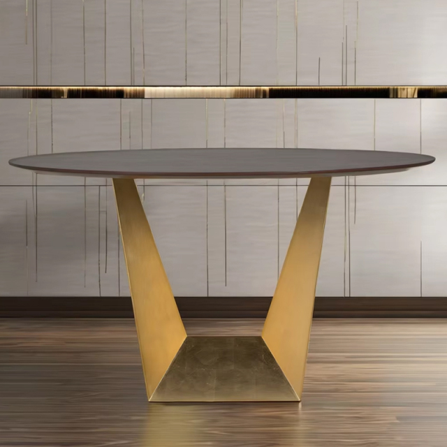 ,MY SHOP,Round Solid Wood Dining Table with Metal Legs for Modern Homes,foshan furniture factory,custom Furniture factory,china furniture factory