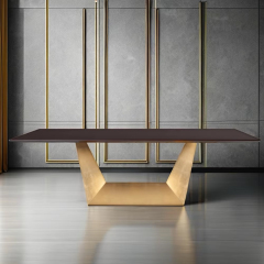 ,MY SHOP,Sophisticated Rectangular Solid Wood Dining Table with Metal Legs,foshan furniture factory,custom Furniture factory,china furniture factory