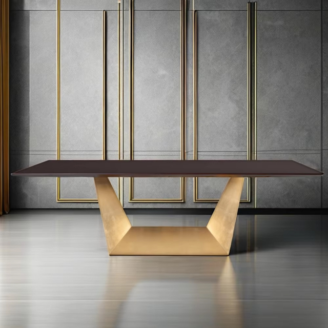 ,MY SHOP,Sophisticated Rectangular Solid Wood Dining Table with Metal Legs,foshan furniture factory,custom Furniture factory,china furniture factory