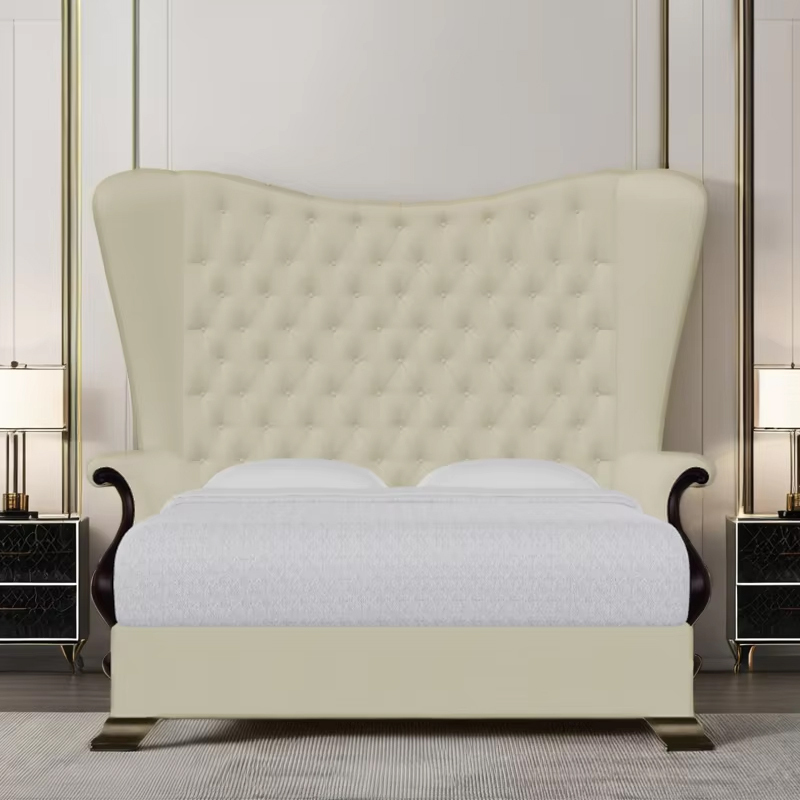 Elegant Plaid Embroidered Solid Wood Bed for Luxurious Bedrooms,EKAR FURNITURE CO.,LTD,Elegant Plaid Embroidered Solid Wood Bed for Luxurious Bedrooms,foshan furniture factory,custom Furniture factory,china furniture factory