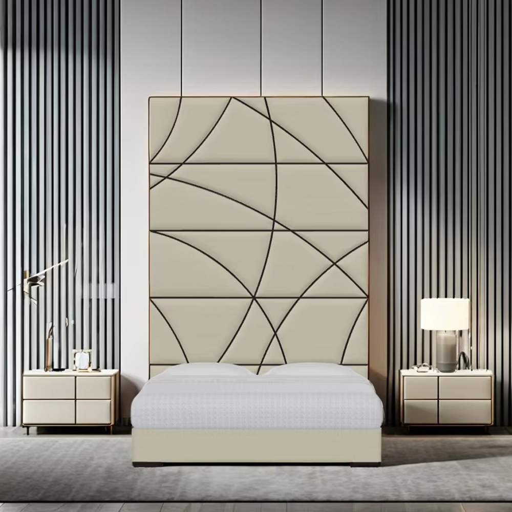 Embroidery pattern bedroom high back bed,EKAR FURNITURE CO.,LTD,Embroidery pattern bedroom high back bed,foshan furniture factory,custom Furniture factory,china furniture factory