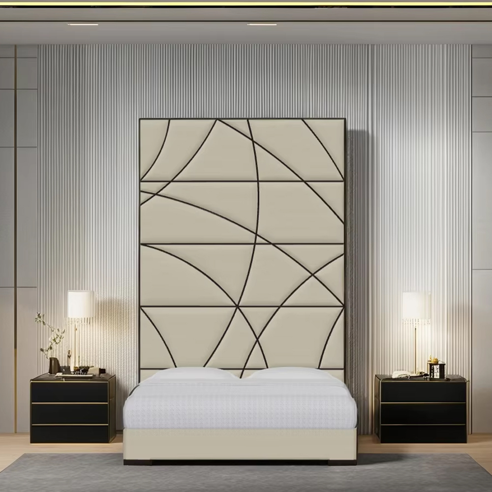 Embroidery pattern bedroom high back bed,EKAR FURNITURE CO.,LTD,Embroidery pattern bedroom high back bed,foshan furniture factory,custom Furniture factory,china furniture factory