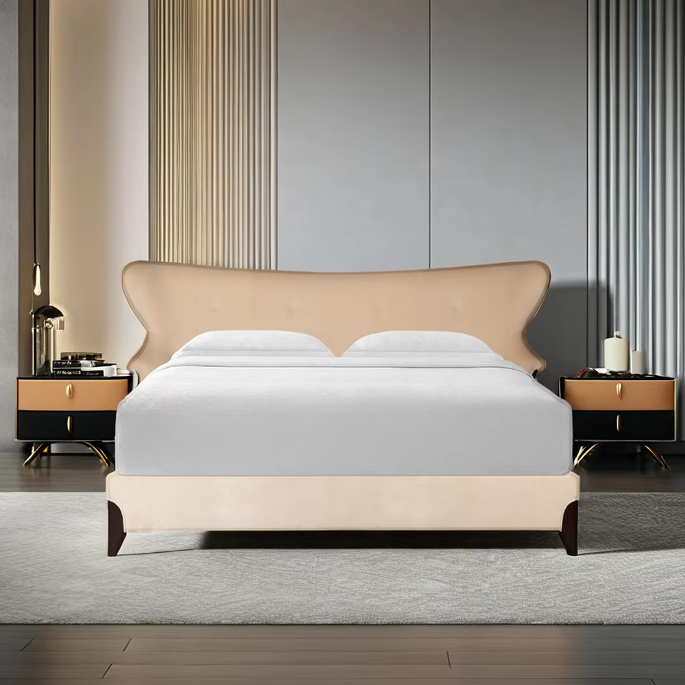 Elegant American-Style Bed with Plush Upholstery and Carved Detailing,EKAR FURNITURE CO.,LTD,Elegant American-Style Bed with Plush Upholstery and Carved Detailing,foshan furniture factory,custom Furniture factory,china furniture factory