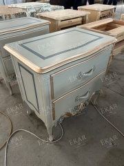,MY SHOP,French-Style Wooden Nightstand with Carved Details and Storage,foshan furniture factory,custom Furniture factory,china furniture factory