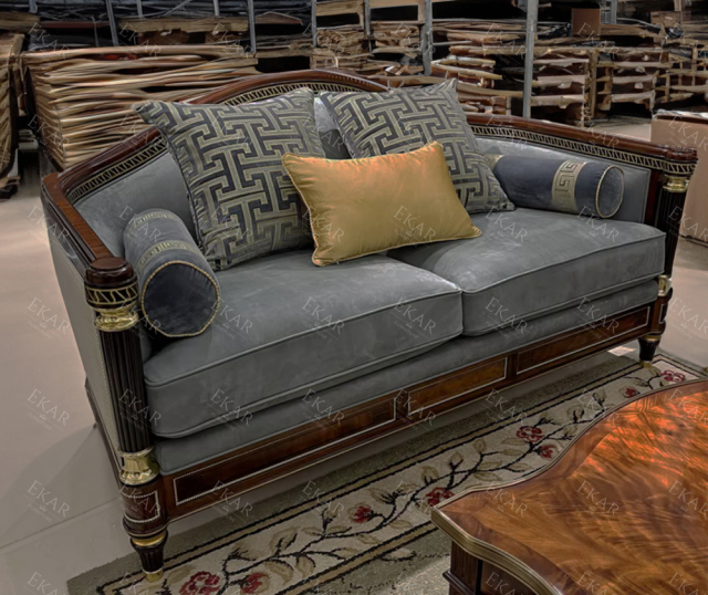 ,MY SHOP,Classic living room furniture: a sectional sofa with ornate fabrics on solid wood legs,foshan furniture factory,custom Furniture factory,china furniture factory