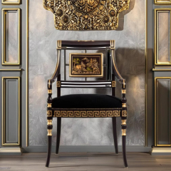 ,MY SHOP,Classic Wood Lounge Chair – Timeless Greek Key Design for Luxurious Living Room Comfort,foshan furniture factory,custom Furniture factory,china furniture factory