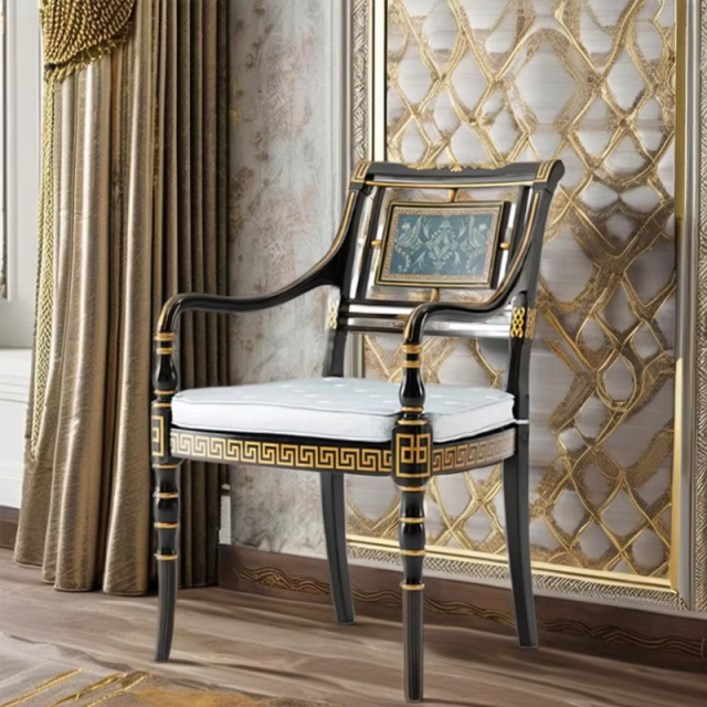 ,MY SHOP,Classic Wood Lounge Chair – Timeless Greek Key Design for Luxurious Living Room Comfort,foshan furniture factory,custom Furniture factory,china furniture factory