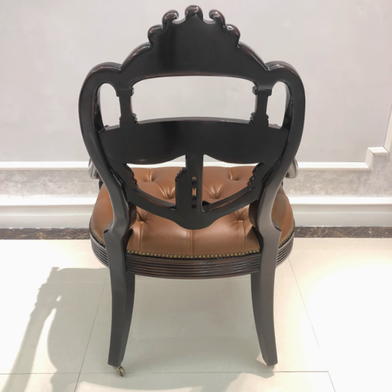 Classic Carved Wood Chair – Oil Wax Leather Seat for Refined Living Room Style,EKAR FURNITURE CO.,LTD,Classic Carved Wood Chair – Oil Wax Leather Seat for Refined Living Room Style,foshan furniture factory,custom Furniture factory,china furniture factory