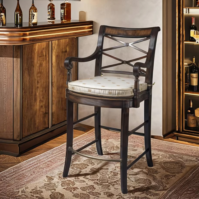 ,MY SHOP,Solid Wood Bar Stool – Traditional Design with Armrests for Comfortable Dining or Bar Seating,foshan furniture factory,custom Furniture factory,china furniture factory