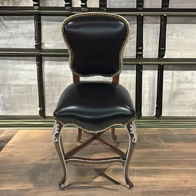 ,MY SHOP,Solid Wood Bar Stool – Oil Wax Leather Seat for Comfortable and Stylish Bar Seating,foshan furniture factory,custom Furniture factory,china furniture factory