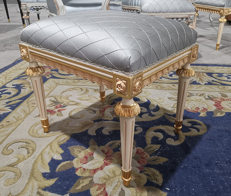 French Luxury Style Grey Fabric Vanity Stool,EKAR FURNITURE CO.,LTD,French Luxury Style Grey Fabric Vanity Stool,foshan furniture factory,custom Furniture factory,china furniture factory