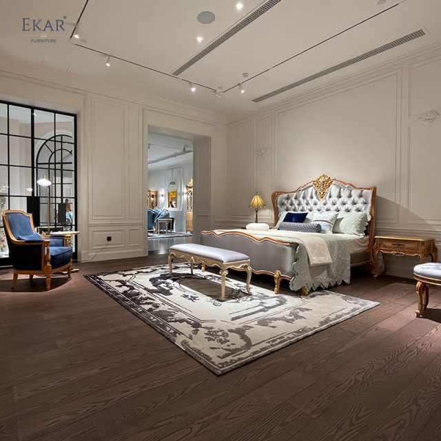 ,MY SHOP,Soild Wood Carved Luxury Upholstered King Size Bed - Ekar Furniture,foshan furniture factory,custom Furniture factory,china furniture factory