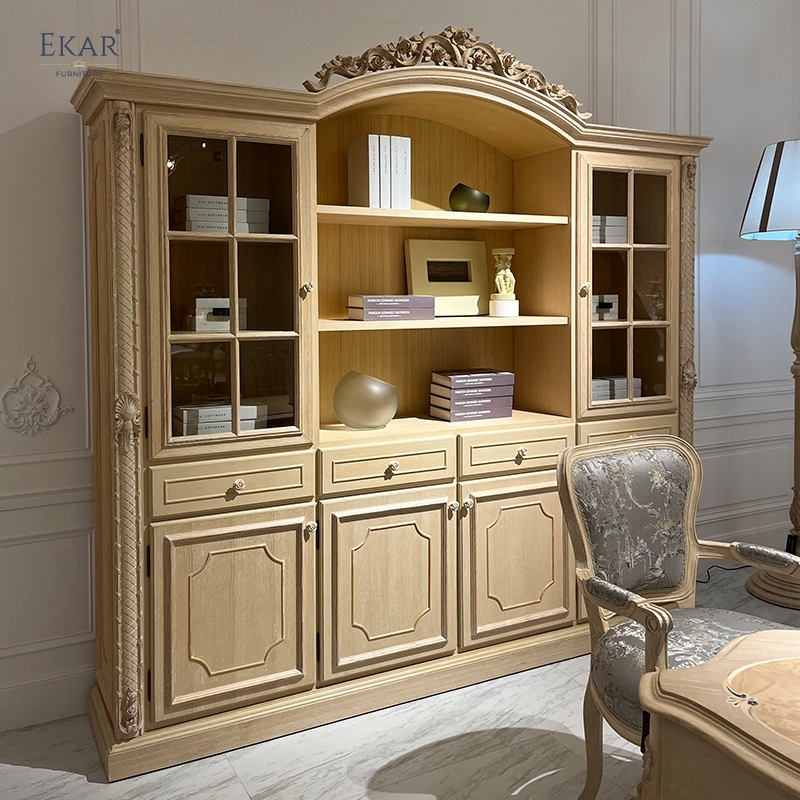 French-Style Solid Wood Office Bookcase with Glass Doors,EKAR FURNITURE CO.,LTD,French-Style Solid Wood Office Bookcase with Glass Doors,foshan furniture factory,custom Furniture factory,china furniture factory
