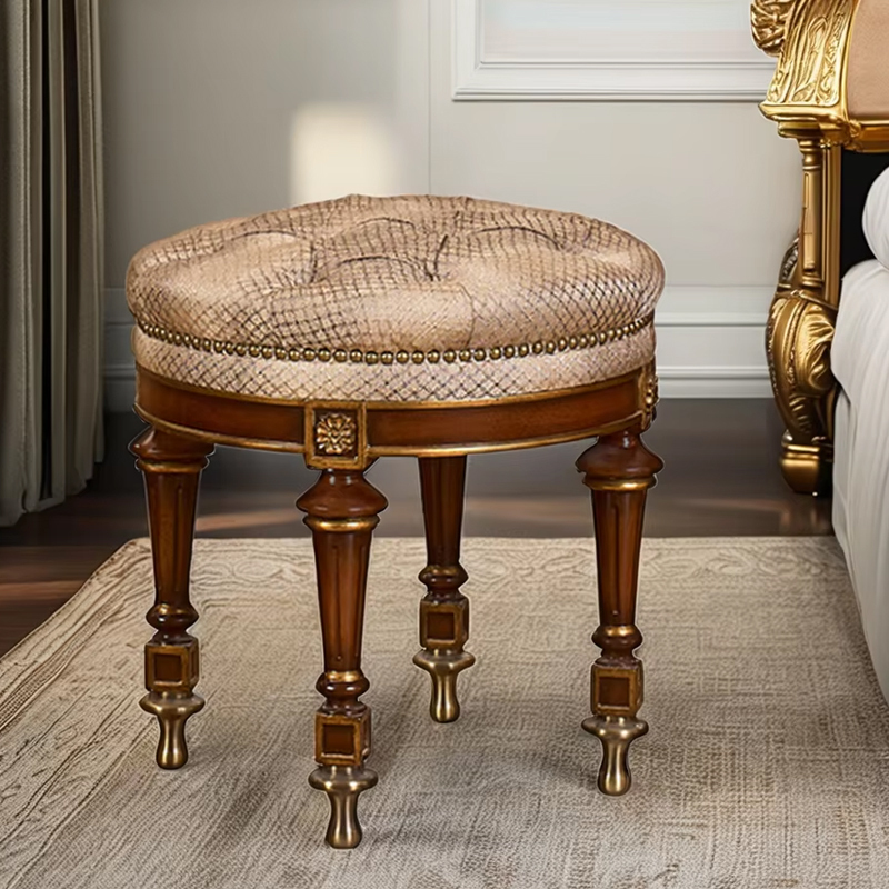 Classic Solid Wood Round Vanity Stool – Functional Design for a Timeless Bedroom Accent,EKAR FURNITURE CO.,LTD,Classic Solid Wood Round Vanity Stool – Functional Design for a Timeless Bedroom Accent,foshan furniture factory,custom Furniture factory,china furniture factory