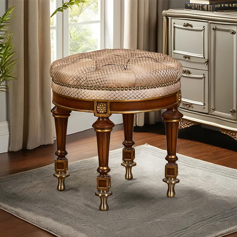Classic Solid Wood Round Vanity Stool – Functional Design for a Timeless Bedroom Accent,EKAR FURNITURE CO.,LTD,Classic Solid Wood Round Vanity Stool – Functional Design for a Timeless Bedroom Accent,foshan furniture factory,custom Furniture factory,china furniture factory