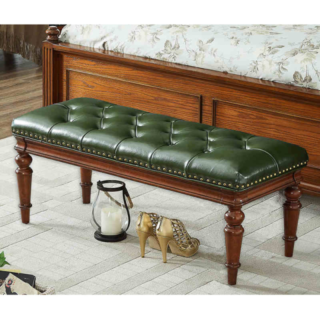 ,MY SHOP,Classic Style Leather Bench with Wooden Legs for Bedroom or Living Room Seating,foshan furniture factory,custom Furniture factory,china furniture factory