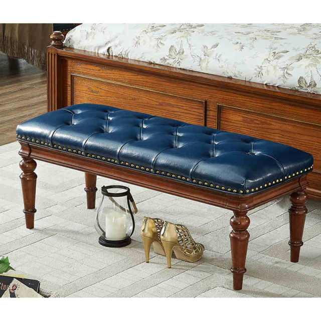 ,MY SHOP,Classic Style Leather Bench with Wooden Legs for Bedroom or Living Room Seating,foshan furniture factory,custom Furniture factory,china furniture factory