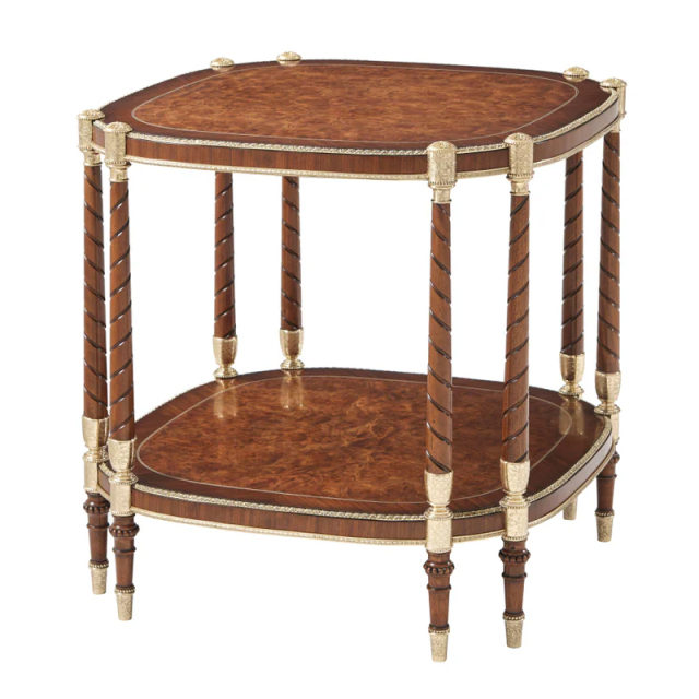 ,MY SHOP,Classic Solid Wood Side Table with Metal Inlay for Living Room,foshan furniture factory,custom Furniture factory,china furniture factory