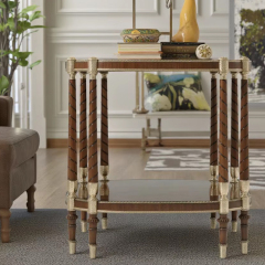 ,MY SHOP,Classic Solid Wood Side Table with Metal Inlay for Living Room,foshan furniture factory,custom Furniture factory,china furniture factory