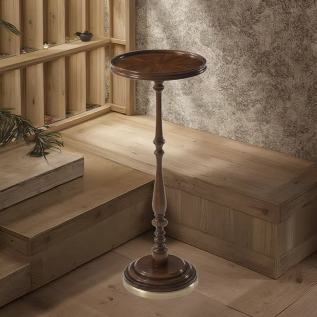 ,MY SHOP,Classic Solid Wood Round High Side Table for Living Room,foshan furniture factory,custom Furniture factory,china furniture factory