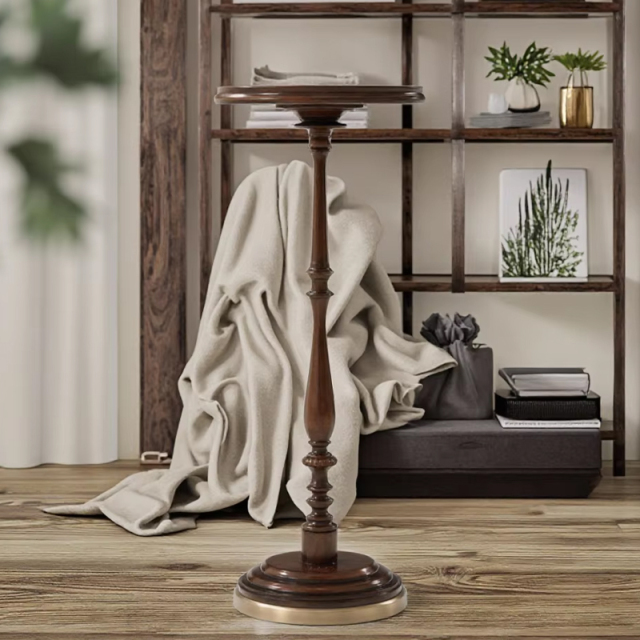 ,MY SHOP,Classic Solid Wood Round High Side Table for Living Room,foshan furniture factory,custom Furniture factory,china furniture factory