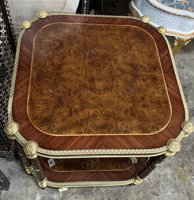 ,MY SHOP,Classic Solid Wood Side Table with Metal Inlay for Living Room,foshan furniture factory,custom Furniture factory,china furniture factory