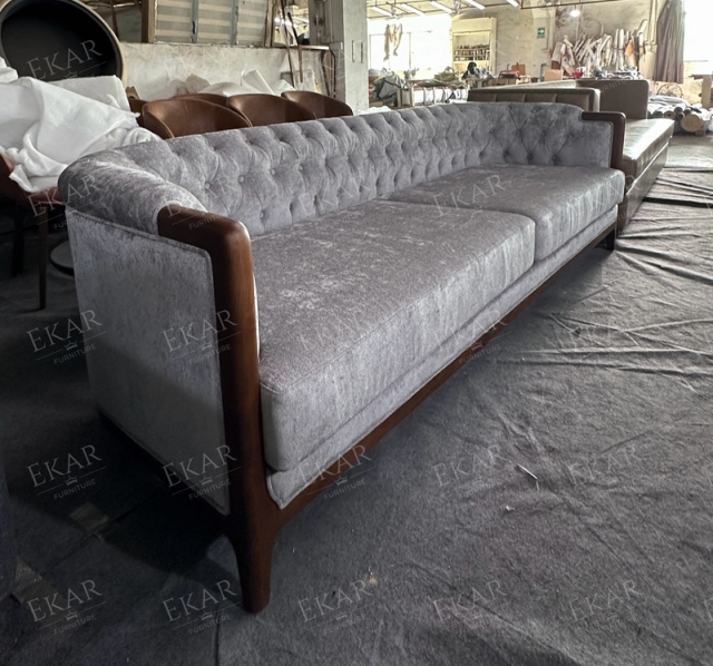 ,MY SHOP,Classic Wooden Frame Velvet Sofa with Comfortable Cushions for Living Rooms,foshan furniture factory,custom Furniture factory,china furniture factory
