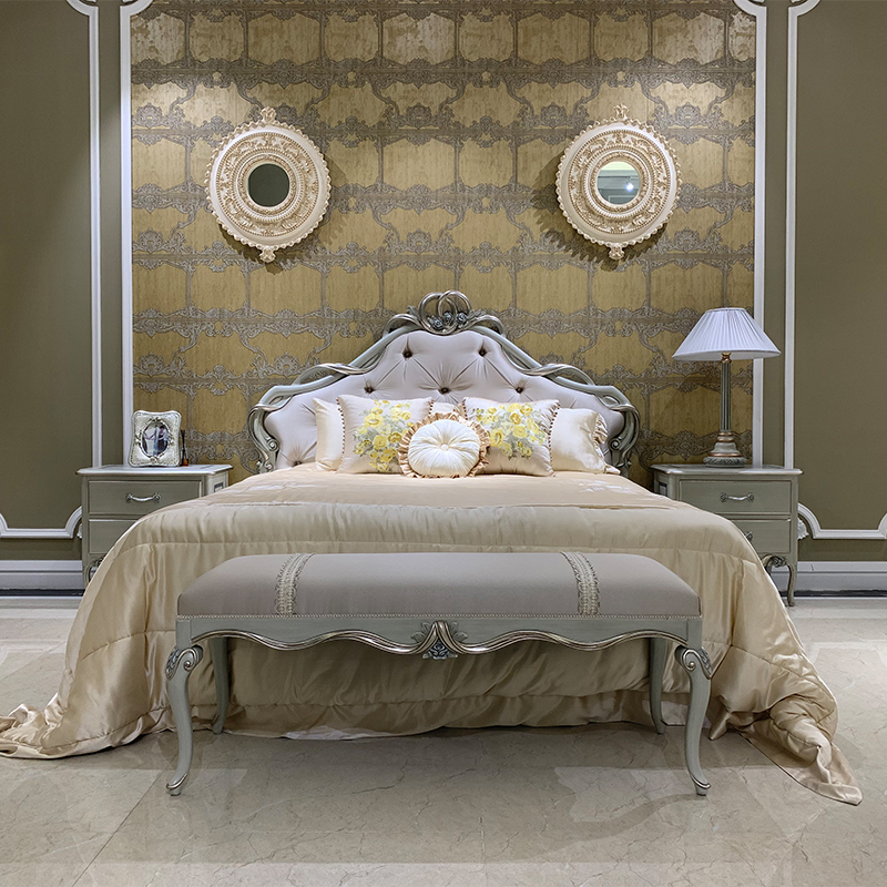 Classic French-Style King-Size Wooden Bed Frame with Intricate Carvings,EKAR FURNITURE CO.,LTD,Classic French-Style King-Size Wooden Bed Frame with Intricate Carvings,foshan furniture factory,custom Furniture factory,china furniture factory