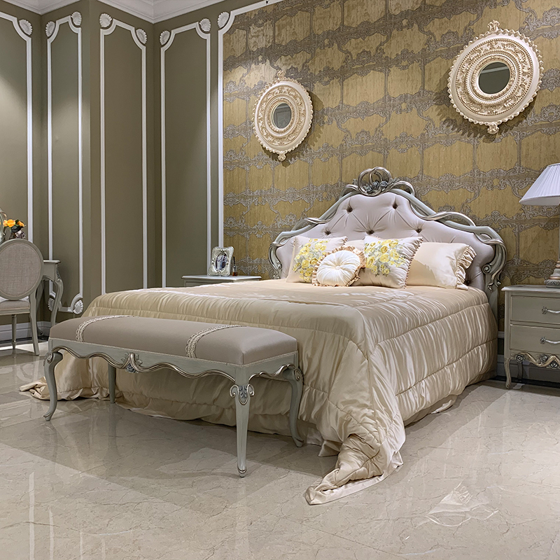 Classic French-Style King-Size Wooden Bed Frame with Intricate Carvings,EKAR FURNITURE CO.,LTD,Classic French-Style King-Size Wooden Bed Frame with Intricate Carvings,foshan furniture factory,custom Furniture factory,china furniture factory