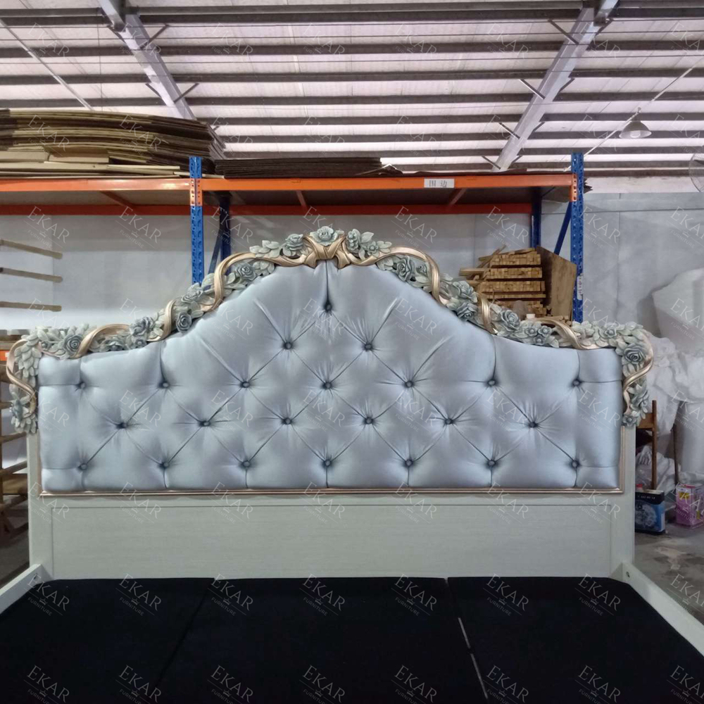 Elegant Rose Hand-Carved Fabric Upholstered Headboard Bed,EKAR FURNITURE CO.,LTD,Elegant Rose Hand-Carved Fabric Upholstered Headboard Bed - Ekar Furniture,foshan furniture factory,custom Furniture factory,china furniture factory