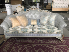 Wooden Carved Classic Leather And Fabric Grey Sofa Set,EKAR FURNITURE CO.,LTD,EKAR FURNITURE | Elegant Single Seater Sofa with Solid Wood Frame and Fabric Upholstery,foshan furniture factory,custom Furniture factory,china furniture factory