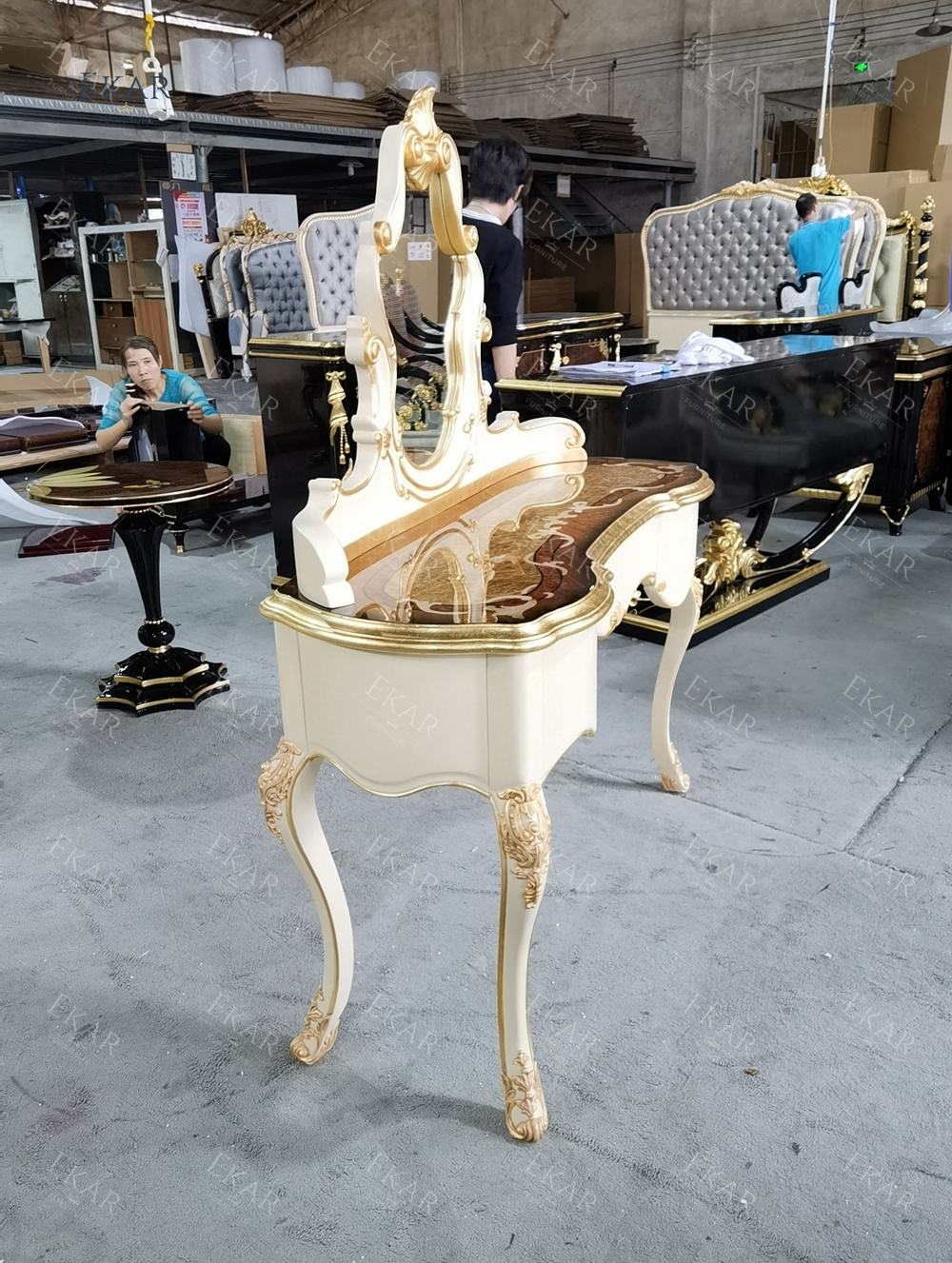 Veneered Ivory White Wooden Vanity Table/Dressing Table/Makeup Table,EKAR FURNITURE CO.,LTD,,foshan furniture factory,custom Furniture factory,china furniture factory