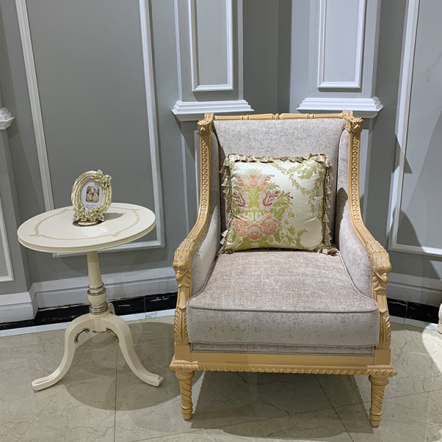 ,MY SHOP,French Style Wooden Lounge Chair with Upholstered Fabric Seat and Carved Frame,foshan furniture factory,custom Furniture factory,china furniture factory