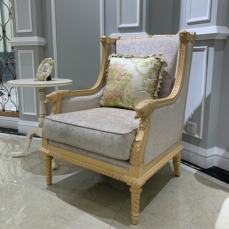 French Style Wooden Lounge Chair with Upholstered Fabric Seat and Carved Frame,EKAR FURNITURE CO.,LTD,French Style Wooden Lounge Chair with Upholstered Fabric Seat and Carved Frame,foshan furniture factory,custom Furniture factory,china furniture factory