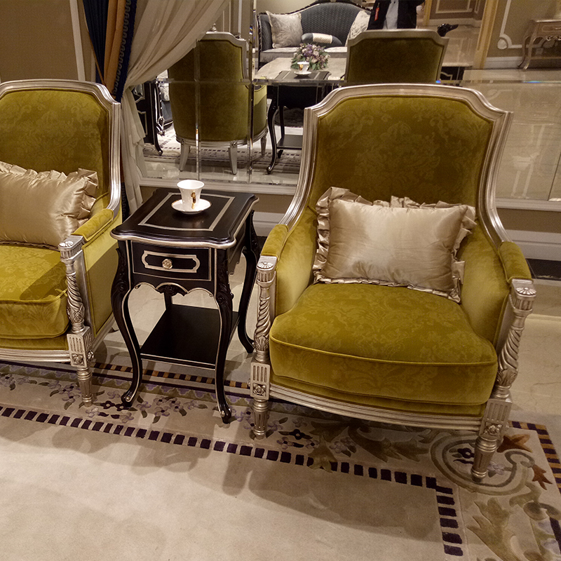 French-Style Wooden Lounge Chair with Upholstered Fabric Seat and Carved Frame,EKAR FURNITURE CO.,LTD,French-Style Wooden Lounge Chair with Upholstered Fabric Seat and Carved Frame,foshan furniture factory,custom Furniture factory,china furniture factory