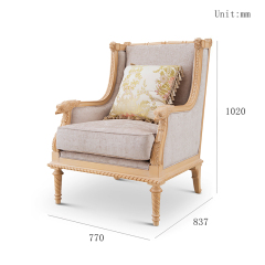 ,MY SHOP,French Style Wooden Lounge Chair with Upholstered Fabric Seat and Carved Frame,foshan furniture factory,custom Furniture factory,china furniture factory