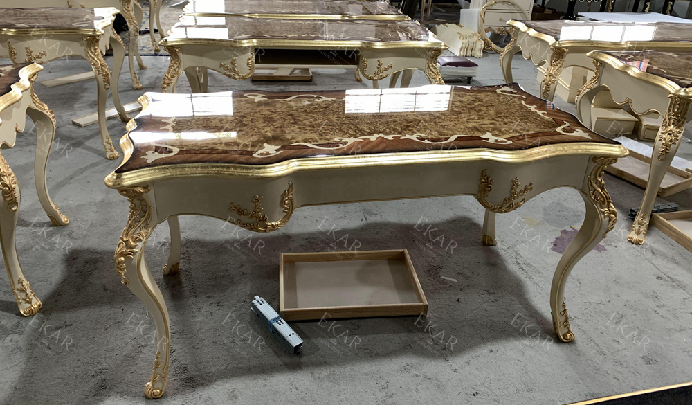 Vintage White Wooden Home Office Desk/Writing Desk,EKAR FURNITURE CO.,LTD,EKAR FURNITURE Elegant Solid Wood Writing Desk - Craftsmanship Redefined,foshan furniture factory,custom Furniture factory,china furniture factory