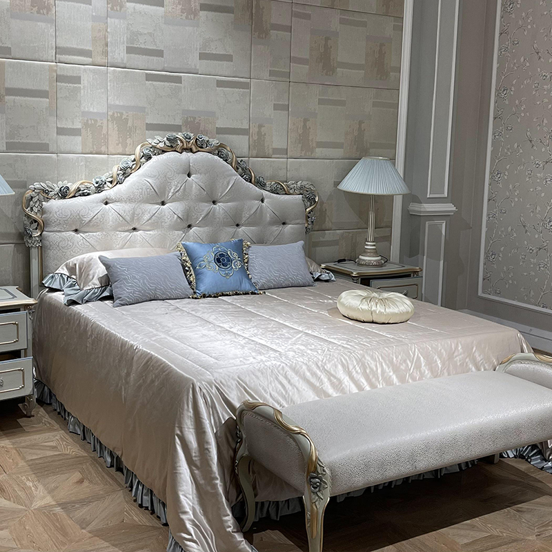 Elegant Rose Hand-Carved Fabric Upholstered Headboard Bed,EKAR FURNITURE CO.,LTD,Elegant Rose Hand-Carved Fabric Upholstered Headboard Bed - Ekar Furniture,foshan furniture factory,custom Furniture factory,china furniture factory