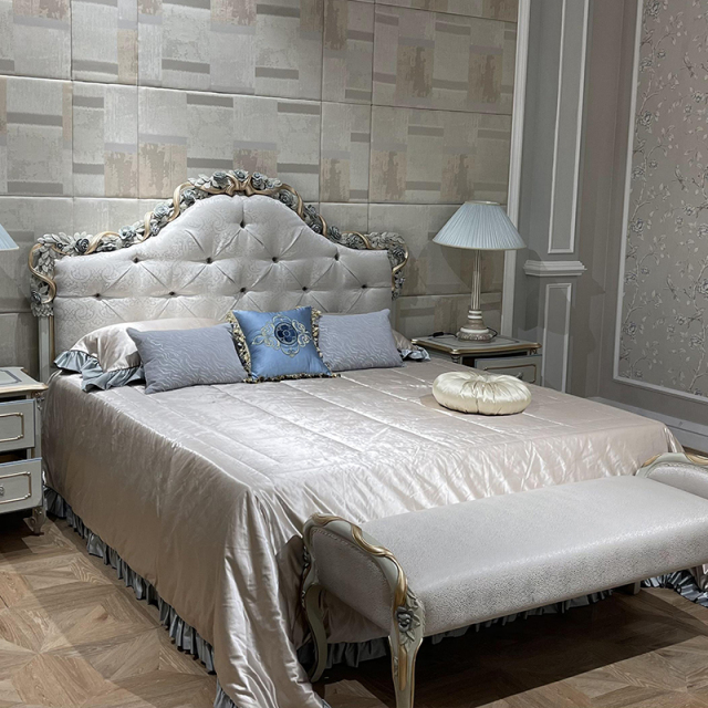 ,MY SHOP,Elegant Rose Hand-Carved Fabric Upholstered Headboard Bed - Ekar Furniture,foshan furniture factory,custom Furniture factory,china furniture factory