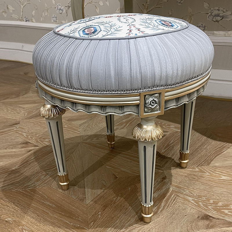 French-Style Wooden Dressing Stool with Upholstered Seat for Bedrooms,EKAR FURNITURE CO.,LTD,French-Style Wooden Dressing Stool with Upholstered Seat for Bedrooms,foshan furniture factory,custom Furniture factory,china furniture factory