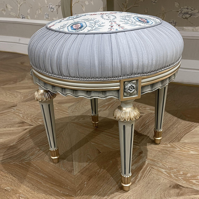 ,MY SHOP,French-Style Wooden Dressing Stool with Upholstered Seat for Bedrooms,foshan furniture factory,custom Furniture factory,china furniture factory