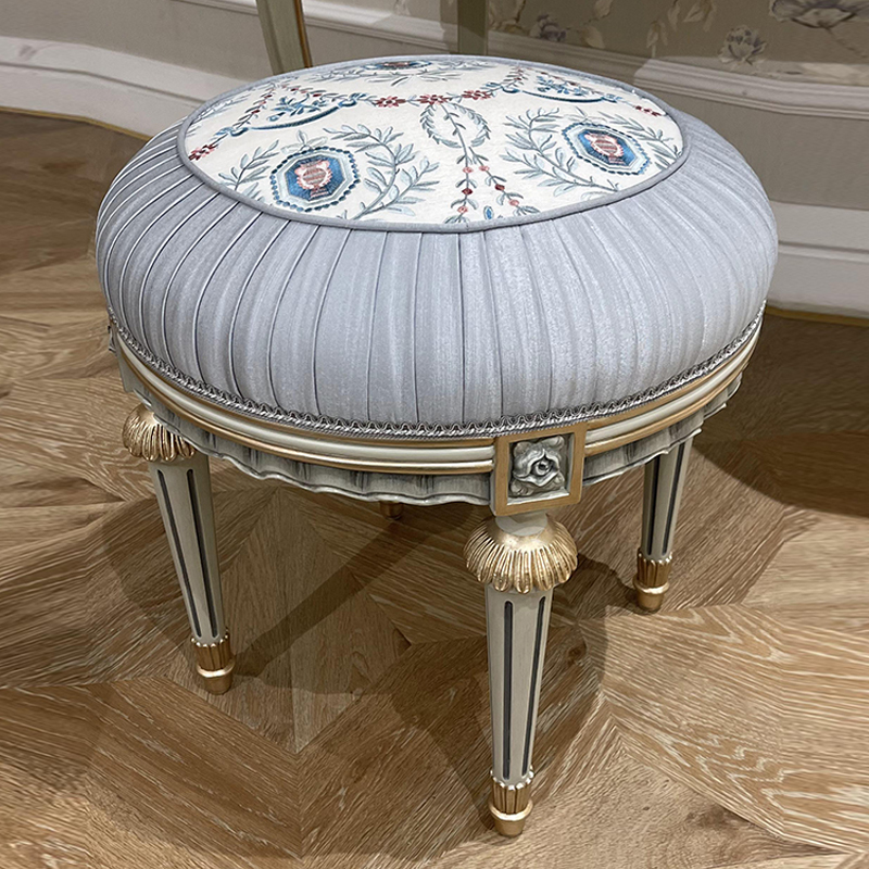 French-Style Wooden Dressing Stool with Upholstered Seat for Bedrooms,EKAR FURNITURE CO.,LTD,French-Style Wooden Dressing Stool with Upholstered Seat for Bedrooms,foshan furniture factory,custom Furniture factory,china furniture factory