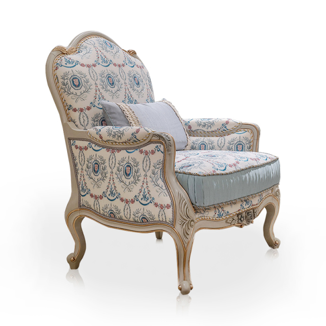 Wooden Carved Classic Leather And Fabric Grey Sofa Set,EKAR FURNITURE CO.,LTD,EKAR FURNITURE | Elegant Single Seater Sofa with Solid Wood Frame and Fabric Upholstery,foshan furniture factory,custom Furniture factory,china furniture factory